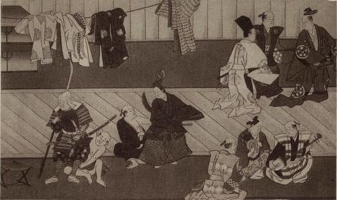 Grabado antiguo japones de actores teatro kabuki 1919